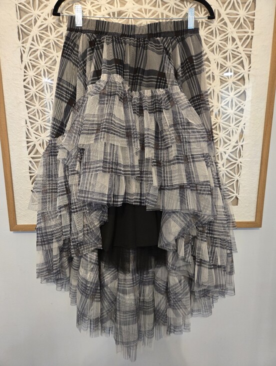 Kate Hewko Dresses & Skirts - Kate Hewko Plaid High-Low Ruffle Tulle Skirt Gray Black One Size Statement